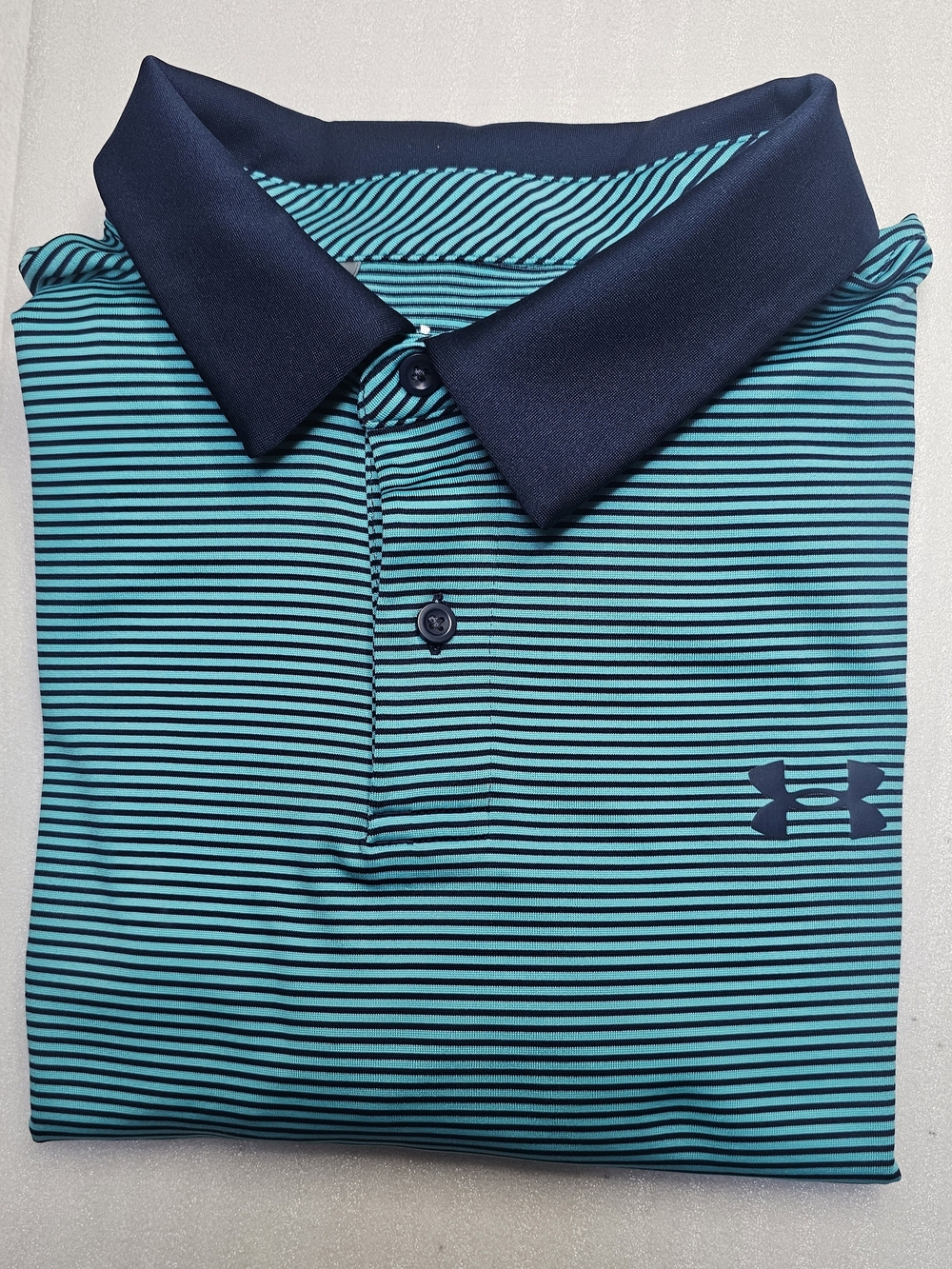 Under Armour Teal and Navy Striped Performance Polo